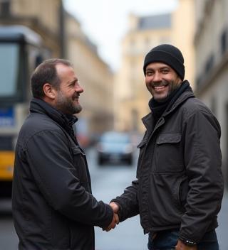 Remorqueur souriant serrant la main à un client à Paris